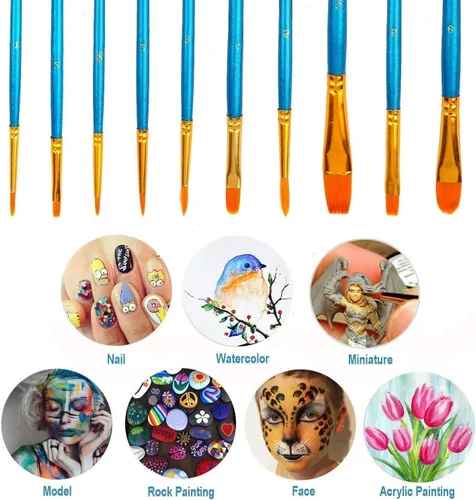 Miniatura 2 de Soucolor - Juego de pinceles para acuarela, 10 unidades de punta redonda y puntiaguda, pinceles profesionales para artistas para lienzos, cerámica