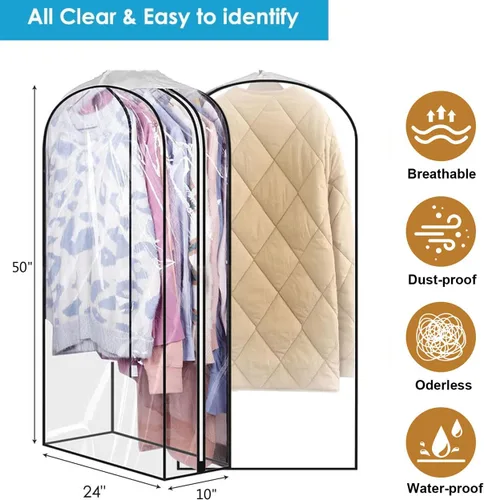 Miniatura 3 de Perchas transparentes de 40 pulgadas con cremallera lateral lisa, bolsas impermeables con refuerzo de 10 pulgadas para camisas, abrigos, vestidos