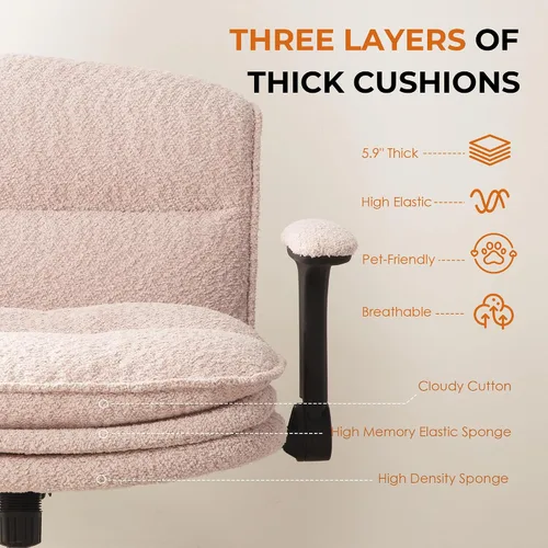 Miniatura 4 de Dowinx Silla cruzada con brazos y ruedas abatibles ajustables, cómodo sillón ergonómico de escritorio de oficina con cojines de 3 capas, silla