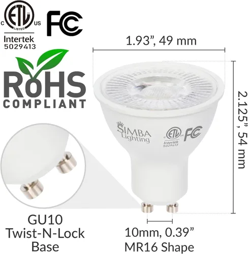 Miniatura 2 de Simba Lighting Bombilla LED GU10 de 5 W ETL, no regulable (paquete de 6) halógena de 50 W de repuesto MR16 para acento, iluminación de pista, haz
