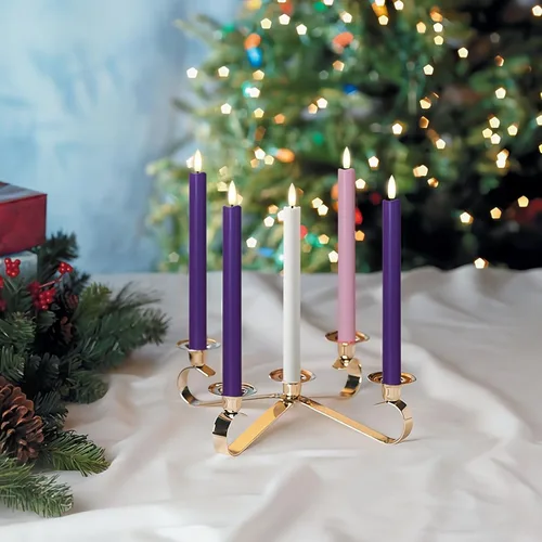 Miniatura 3 de Stmarry - Velas de Adviento sin llama, juego de 5 - Llama parpadeante LED, velas cónicas de 10 pulgadas, control remoto - 3 moradas, 1 rosa, 1