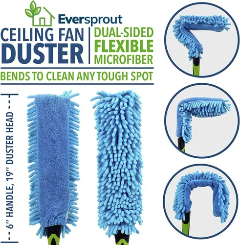 Miniatura 3 de EVERSPROUT Plumero de microfibra flexible de 3 pies para techo y ventilador, flexible para limpiar cualquier aspa, cabezal de cepillo extraíble