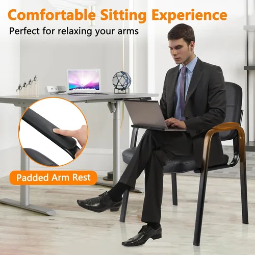 Miniatura 7 de CLATINA Silla de recepción de oficina con reposabrazos acolchado de cuero regenerado, silla ergonómica para sala de espera, vestíbulo, reunión, Negro