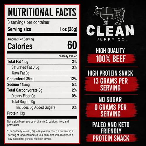 Miniatura 2 de Clean Jerky Co. Cecina seca de estilo antiguo sin azúcar Sal y pimienta – Bocadillos sabrosos con alto contenido en proteínas Snacks saludables