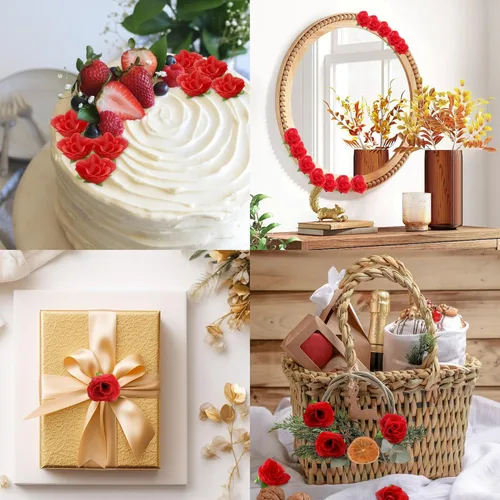 Miniatura 3 de SITUMEIZI 100 rosas artificiales de 1.3 pulgadas con cabeza de rosa roja falsas para decoración de bodas, gorras de graduación, pasteles, pared