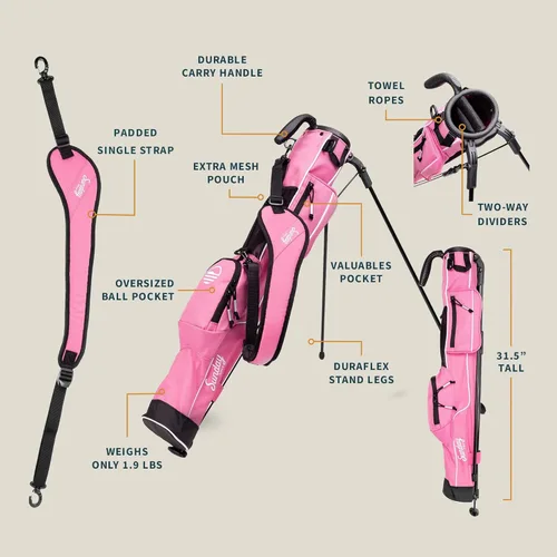 Miniatura 2 de Sunday Golf - Bolsa Sunday Golf ligera con correa y soporte - Fácil de transportar y duradera bolsa de golf Pitch n Putt - Bolsa de golf para el Rosa