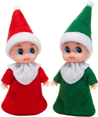 JOYIN Navidad 2 piezas Muñeca pequeña de elfo con 1 elfo rojo y 1 elfo verde, accesorios de decoración festiva, regalo pequeño para niñas, niños,