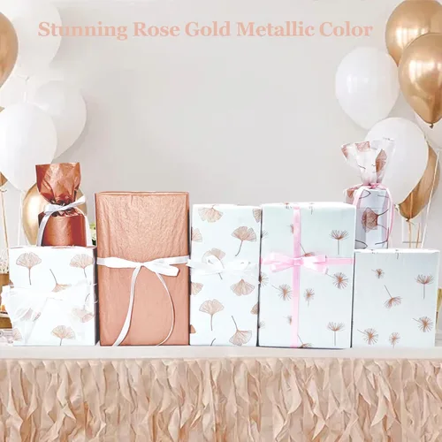 Miniatura 4 de 30 hojas de papel de seda de oro rosa para bolsas de regalo, hojas de ginkgo metálicas, diente de león, papel de seda a granel, papel de seda Hoja