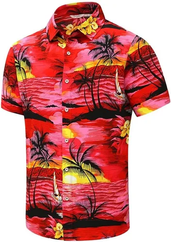 Miniatura 2 de SheLucki - Camisa hawaiana para hombre, unisex, estilo informal, manga corta, con botones y estampado de sombra de palmeras, para el verano