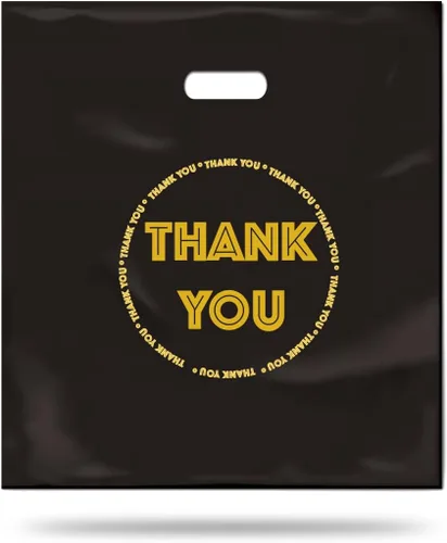HIPOLI Bolsas de plástico para mercancías de Thank You, paquete de 100, 16 x 18 pulgadas, bolsas de compras negras brillantes de 2 mil para pequeñas