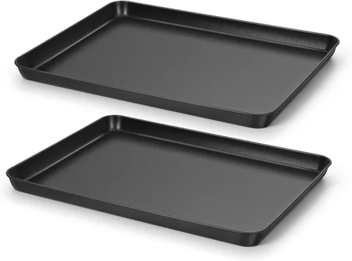 Miniatura 8 de Bandeja para horno tostador E-far, bandeja de 10.5x8x1 pulgadas antiadherente para hornear galletas, bandeja de hornear pequeña de acero al carbono
