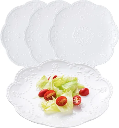 Miniatura 5 de CLAY TONIC CL-PL015 - Juego de platos de porcelana blanca de encaje en relieve de 6 pulgadas, para pasta/ensalada/postre, para restaurante, fiesta
