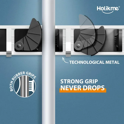 Miniatura 3 de Holikme Soporte para Escobas y Fregonas de Pared, Organizador de Metal para Despensa y Almacenamiento, Organizador de Herramientas de Cocina y Negro