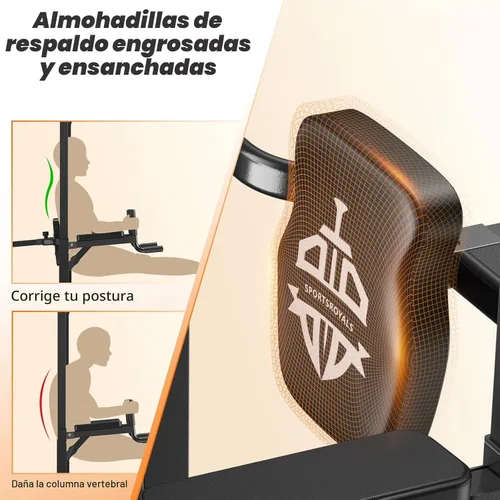 Miniatura 5 de Sportsroyals Power Tower - Estación de barra de dominadas, estación de inmersión estable de 450 libras para gimnasio en casa, equipo de Negro
