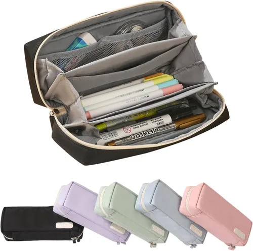QIANPA - Estuche organizador pequeño con cremallera, bolsa ligera estética, bolsa negra para hombres y mujeres