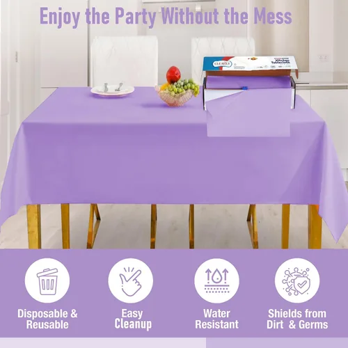 Miniatura 4 de Rollo de mantel de plástico morado para fiestas, fundas desechables de 12 mesas rectangulares de picnic para bodas, aniversarios, cumpleaños