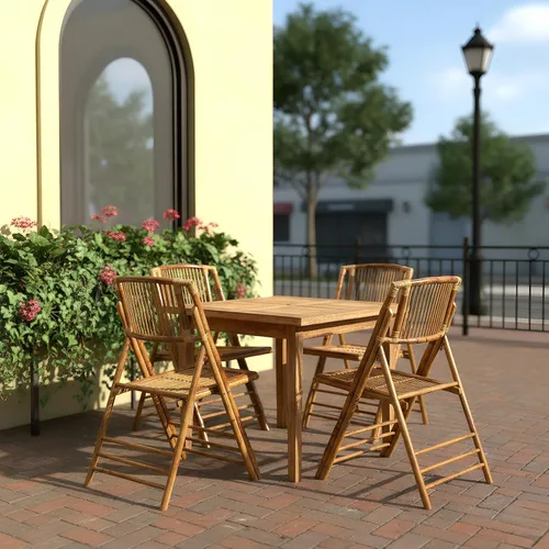 Miniatura 7 de Bonnlo Sillas plegables de bambú, paquete de 1/2/4, sillas plegables de madera para comedor al aire libre, interior, jardín, patio, césped, porche
