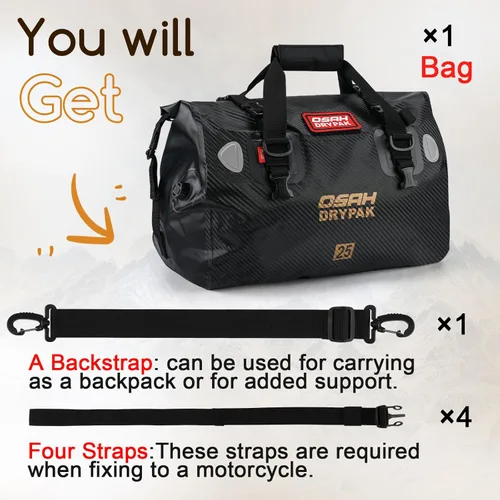 Miniatura 7 de OSAH DRYPAK Bolsa de lona impermeable – Bolsa seca para motocicleta con gran espacio de almacenamiento, bolsas de equipaje impermeables con bolsillo