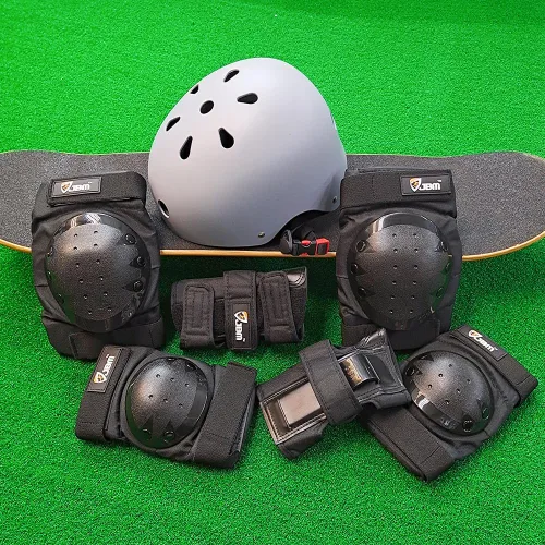 Miniatura 4 de JBM - Juego de equipo de protección para patinaje para niños y adultos, desde principiantes hasta avanzados, casco para monopatín, rodilleras y Gris