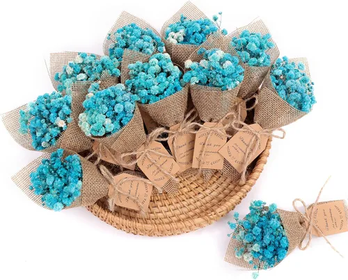 Miniatura 11 de Juego de 20 piezas de mini imanes con ramo de flores secas para recuerdos de boda rústicos, recuerdos de fiesta de baby shower para invitados, Blanco