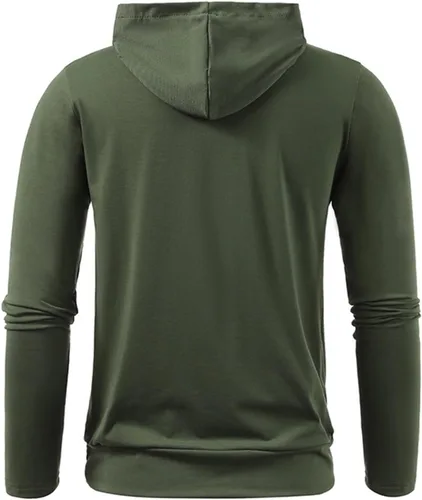 Miniatura 4 de Sudadera con capucha informal dos bolsillos para hombre camiseta deportiva fina Color sólido jersey manga larga de tela
