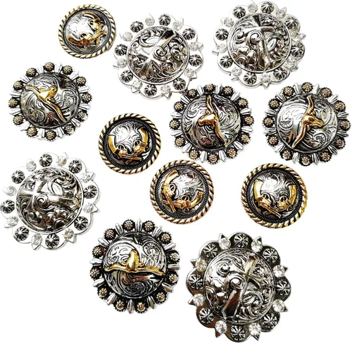 Horse TACK Antique Grabado Berry Conchos Tornillo Atrás Insignias Cruz Longhorn Steer Cuero Artesanía Bukle 12pcs Mixto