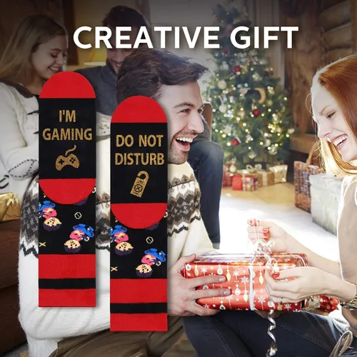 Miniatura 130 de AGRIMONY Calcetines divertidos con texto en inglés «Do Not Disturb Gaming» para hombres, mujeres, adolescentes, niños, Pascua, padres, cumpleaños
