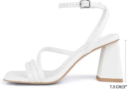 Miniatura 2 de JEDKARAR Tacones gruesos para mujer con correa de tobillo, puntera abierta y diseño de tacón de bloque, para bailar, citas, bodas, cumpleaños, uso