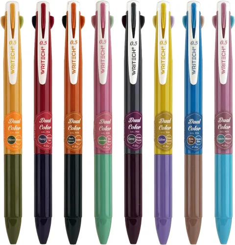 Miniatura 10 de WRITECH Bolígrafos de gel retráctiles: Multicolor de 0.5mm de punta fina 2 en 1 bolígrafo de clic colorido surtido de 4 unidades sin manchas y sin