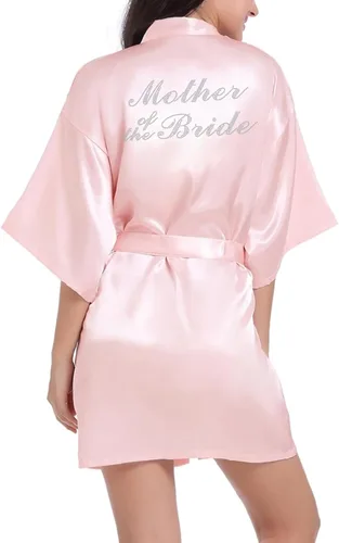 Miniatura 3 de sunshinemall Bata kimono de satén para mujer con diamantes de imitación para novia, dama de honor, vestido corto de preparación para boda