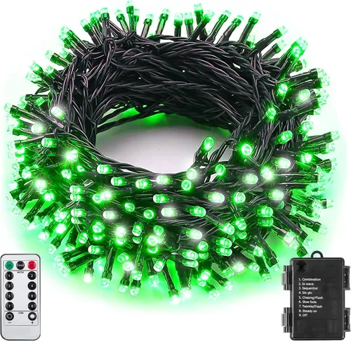 Luces de decoración para el día de San Patricio, 33 pies, 100 luces LED, luces verdes de Navidad, impermeables, para exteriores, cadena de luces