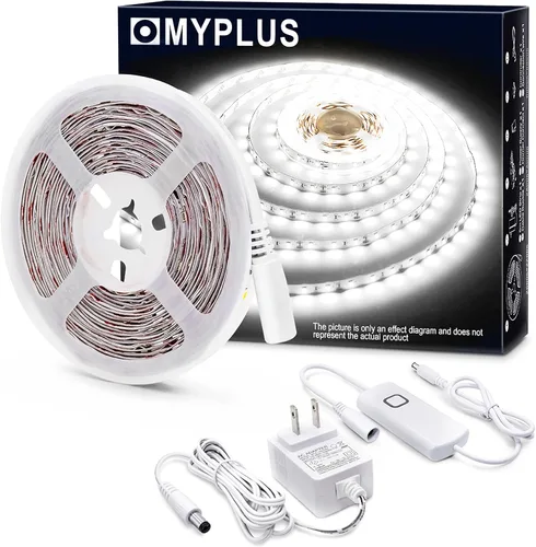 MYPLUS - Tira de luces LED de color blanco, 16.4 pies, luz diurna blanca de 6000 K, cinta de luces LED con 700 lúmenes regulables y 300 LEDs, tira