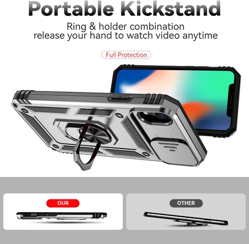 Miniatura 2 de SunStory Funda compatible con iPhone 11 Pro Max con protector de pantalla HD, cubierta de cámara deslizante y soporte de anillo giratorio