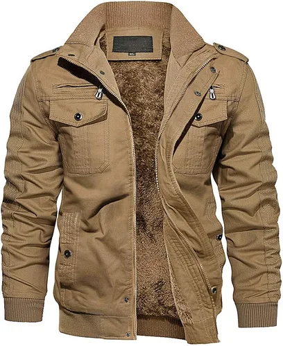 Miniatura 11 de Chaqueta de invierno con forro polar de Eklentson para hombre, con aislamiento térmico grueso, con múltiples bolsillos, con cremallera delantera