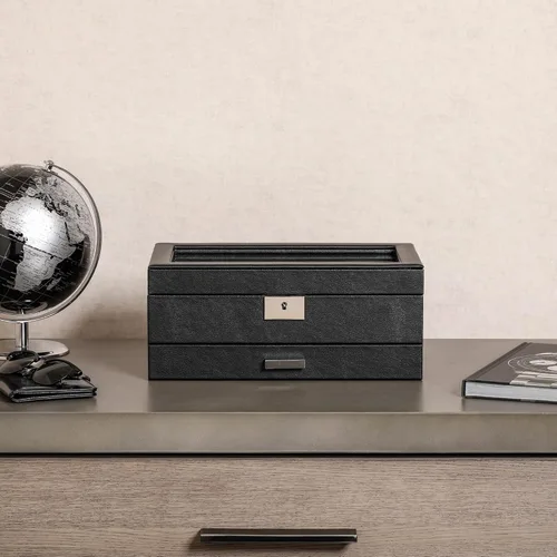 Miniatura 38 de ROTHWELL Caja de reloj de cuero de 10 ranuras con cajón de valet, organizador de exhibición de lujo con forro de microgamuza ultrasuave, soporte