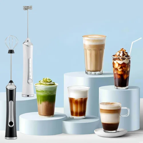 Miniatura 7 de Espumador de leche manual eléctrico con 2 cabezas, batidor de café con espuma USB recargable de 3 velocidades, licuadora de espuma para café