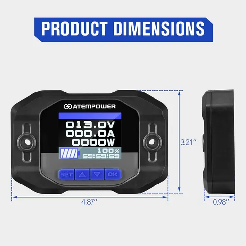 Miniatura 5 de ATEM POWER Monitor de batería de 12 V 100 A con cable de derivación – Monitor de vatios de corriente en tiempo real de alto voltaje y bajo voltaje