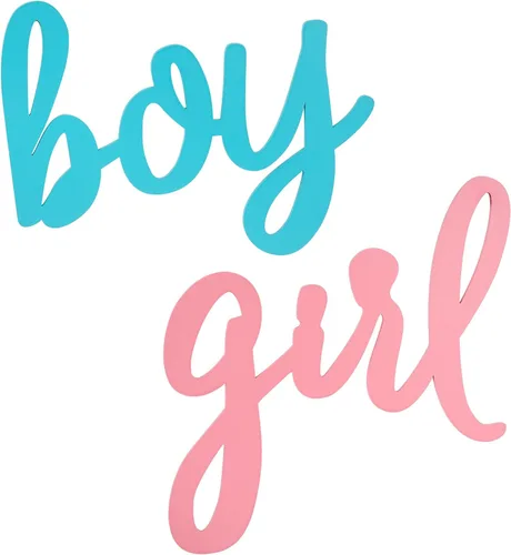 Decoraciones de fondo para fiesta de revelación de género - Cartel de niño o niña (madera/azul y rosa), decoraciones de fiesta de baby shower