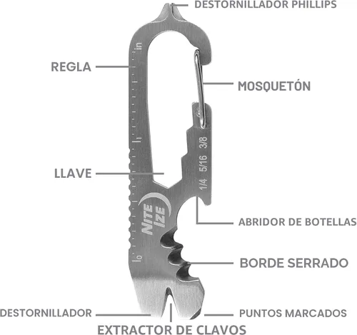 Miniatura 9 de Nite IZE KMTSE-11-R3 DoohicKey Llavero Multiherramienta, 1 Unidad (Paquete de 1), Acero Inoxidable