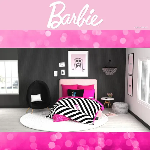 Miniatura 7 de Franco - Collectibles - Ropa de cama de Barbie 1959 - Juego de 4 piezas con edredón reversible y sábanas supersuaves - Individual
