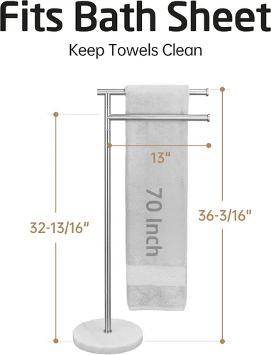 Miniatura 6 de KES Toalleros de pie para suelo de baño, giratorios, independientes, 2 brazos, con base de mármol pesada, acabado cepillado de acero inoxidable