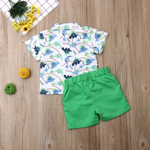 Miniatura 10 de Conjunto de camisa de manga corta con botones y pantalones cortos casuales con diseño de flamingo, para bebés y niños de 1 a 6 años, atuendos