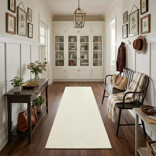 LEEVAN Alfombras lavables de 2 x 5 pies, alfombra blanca para pasillo, alfombra de entrada reversible tejida a mano, alfombra moderna para Crema