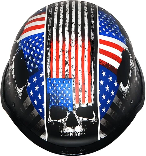Miniatura 6 de 1Storm Casco de media cara para motocicleta, estilo alemán abierto, aprobado por DOT: HKY602 Flag Skull Bandera de calavera