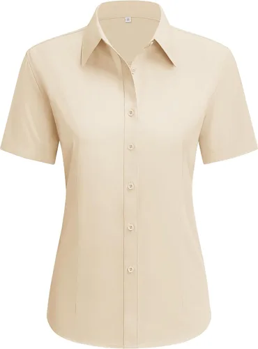 Miniatura 15 de siliteelon Camisas de vestir para mujer, de manga corta, de algodón, camisa con botones abajo, camisa básica con botones arriba, camisas con cuello