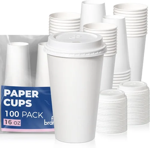 Miniatura 21 de Fit Meal Prep Paquete de 100 tazas de café desechables de 10 onzas con tapas, vasos de papel de primera calidad, tazas de café caliente a prueba
