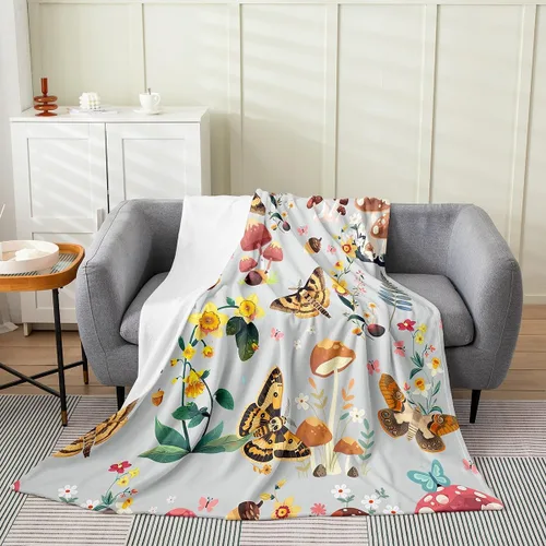 Miniatura 17 de jejeloiu Cute Mushroom Decor Plush Throw Blanket, For Kids Boys Girls 40"x50" Botanical Plants All Season,Bed Blanket Cartoon Mushrooms Flannel