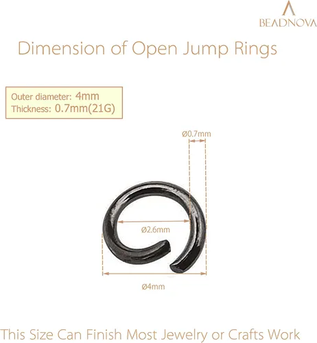 Miniatura 3 de BEADNOVA Anillos de salto negros de 0.157 in para hacer joyas, anillos abiertos para llaveros y reparación de collares (300 unidades)
