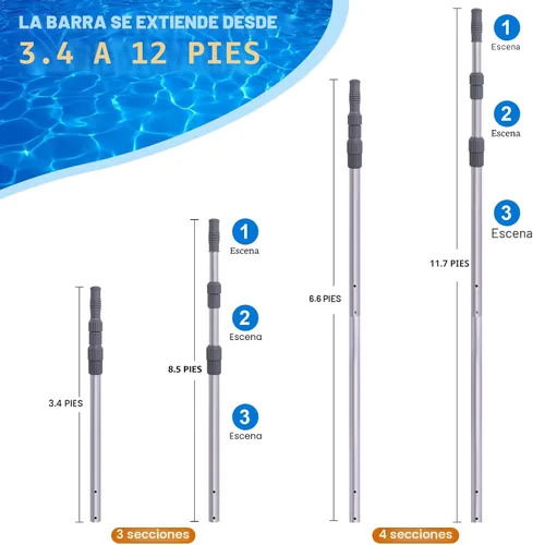 Miniatura 3 de Sepetrel Poste de piscina – Postes telescópicos profesionales de limpieza de piscina de 12 pies, poste telescópico ajustable, para red
