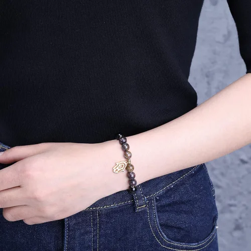 Miniatura 2 de COAI Pulsera Hamsa de piedra turmalina negra con dije de mano